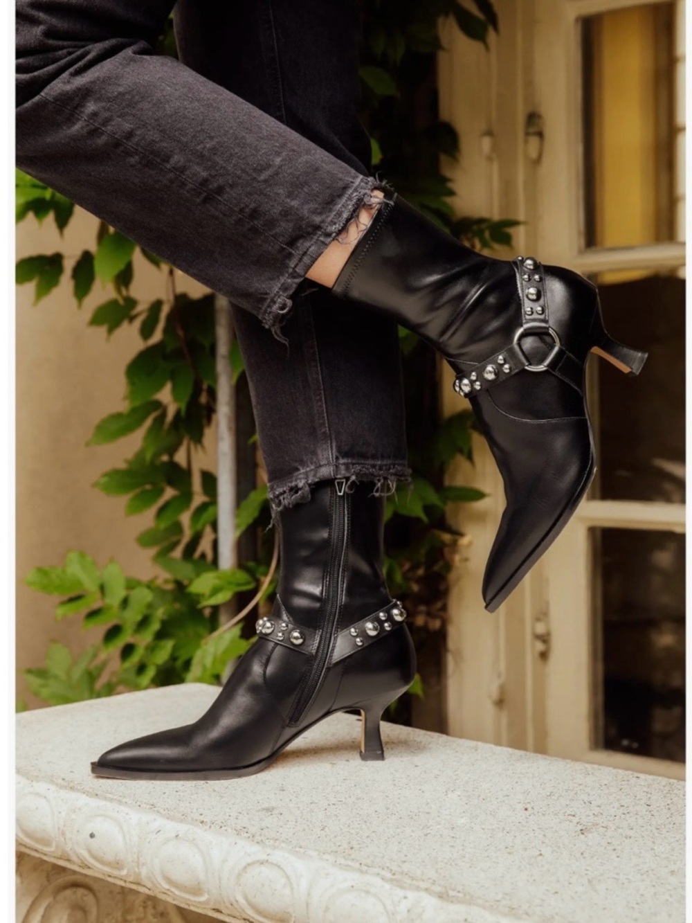 Dolce Vita Azalea Stud Black Leather Ankle Boots